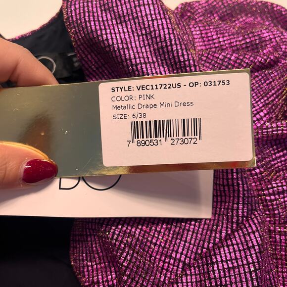 NWT PatBO Pink Metallic Drape Mini Dress Size 6/38 - Picture 9 of 10
